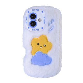 White Cloud Star Plush Silicone Phone Case for iPhone 17 – Soft Cute Protective Cover