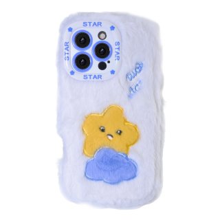 White Cloud Star Plush Silicone Phone Case for iPhone 16 Pro Max – Soft Cute Protective Cover
