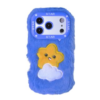Blue Cloud Star Plush Silicone Phone Case for iPhone 17 Pro – Soft Cute Protective Cover