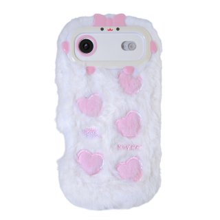 White Plush Silicone Phone Case with Five Hearts for iPhone Air – Soft Cute Protective Cover
