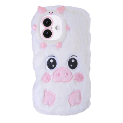  White Pig Plush Silicone Phone Case for iPhone 17 – Soft Cute Protective Cover