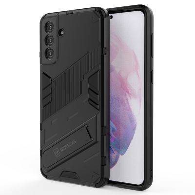  Armor Texture Phone Case with Foldable Hidden Stand for S26, Black