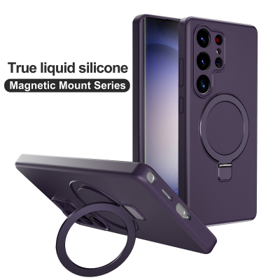  Silicone Magnetic Phone Case for S26 Ultra with Foldable Ring Stand, Dark Purple
