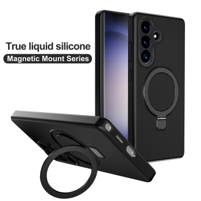  Silicone Magnetic Phone Case for S26 Plus with Foldable Ring Stand, Black