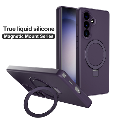  Silicone Magnetic Phone Case for S26 with Foldable Ring Stand, Dark Purple