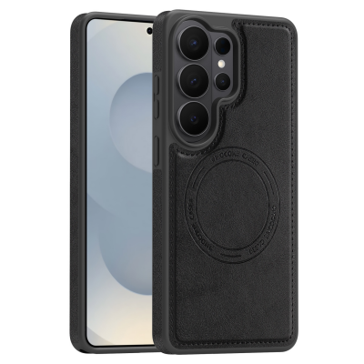  Shockproof PU Back Panel Magnetic Phone Case for S26 Ultra, Black