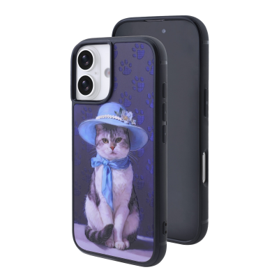 Lady Cat with Blue Hat Phone Case for iPhone 17 - Classic Art Print Design, Blue