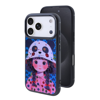 Girl with Panda Hat Phone Case for iPhone 17 Pro Max - Cute Art Print Protective Cover, Blue