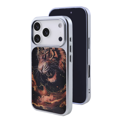  Golden Tiger Phone Case for iPhone 17 Pro Max - Marbled Ink Art Print, Brown