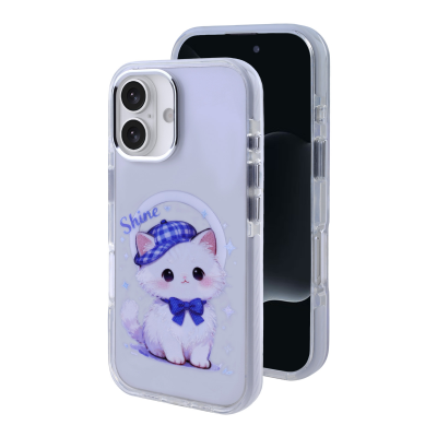  Clear Magnetic Phone Case for iPhone 17 - Cute White Cat with Blue Plaid Hat Design