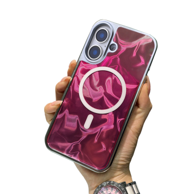  Iridescent Wave Phone Case for iPhone 17 - Purple Blue Gradient with MagSafe Compatible Design, Pink