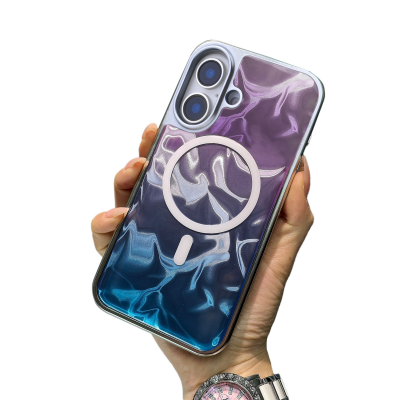  Iridescent Wave Phone Case for iPhone 17 - Purple Blue Gradient with MagSafe Compatible Design, Blue
