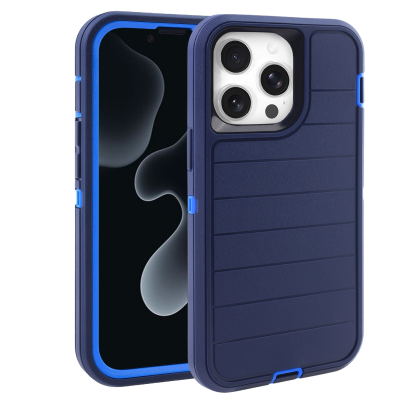  Durable Striped Texture Phone Case for iPhone 14 Pro, Dark Blue