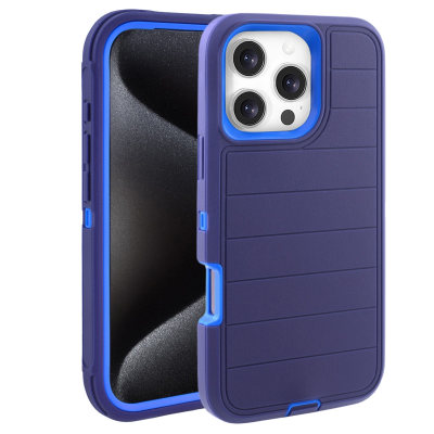 Durable Striped Texture Phone Case for iPhone 16 Pro, Dark Blue