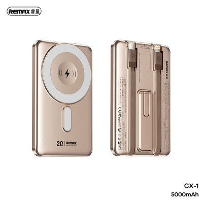  5000mAh PD 15W Magnetic Wireless Power Bank, Fast Charging Battery Pack with Zinc Alloy Holder Built-in USB C and 8 Pin Cable, Gold