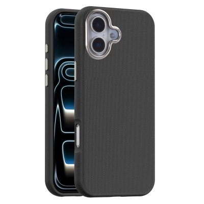 Matte Grid Texture Case for iPhone 17 - Metal Camera Frame & Magnetic Charging Support, Black