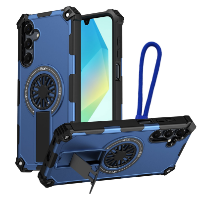 Rugged Magnetic Case with Foldable Kickstand & Wrist Strap for S26, Blue
