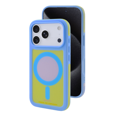  Y2K Dopamine Color Block Magnetic Case for iPhone 17 Pro, Light Blue and Yellow