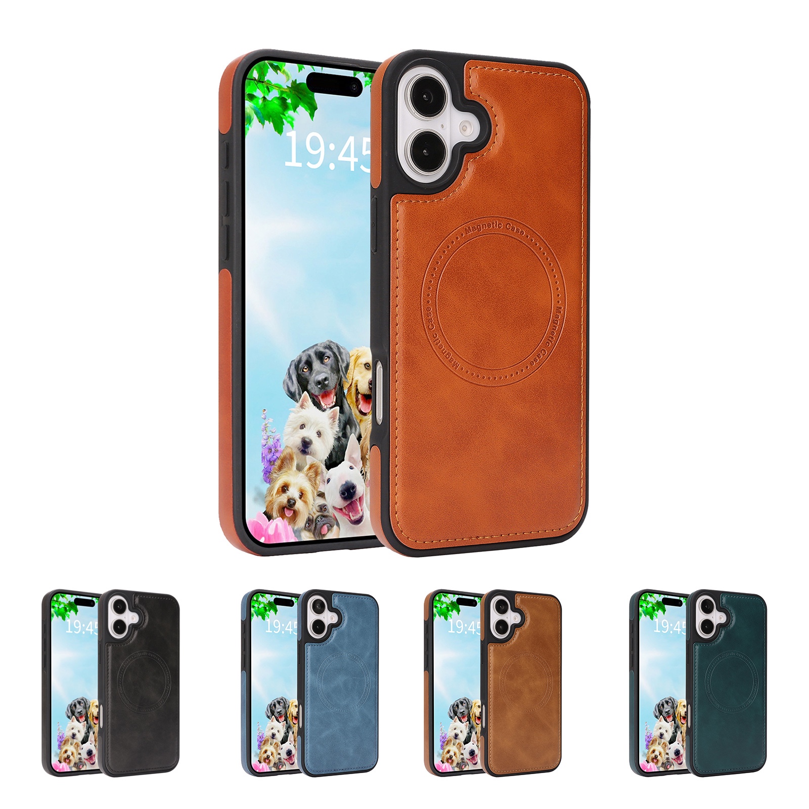 Vegan Leather Magnetic Case for iPhone 17 with MagSafe compatibility, in blue, black, brown, light brown, dark green