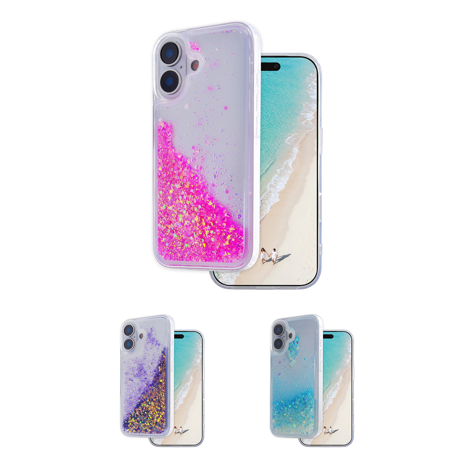 Glitter Liquid iPhone Case - Flowing Sparkle Phone Cover for iPhone 17 in Light Blue, Purple and Pink